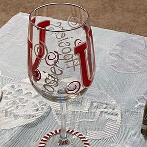 Collectable IU Hoosiers Painted Wine Glass with the IU Red & White Logo on it